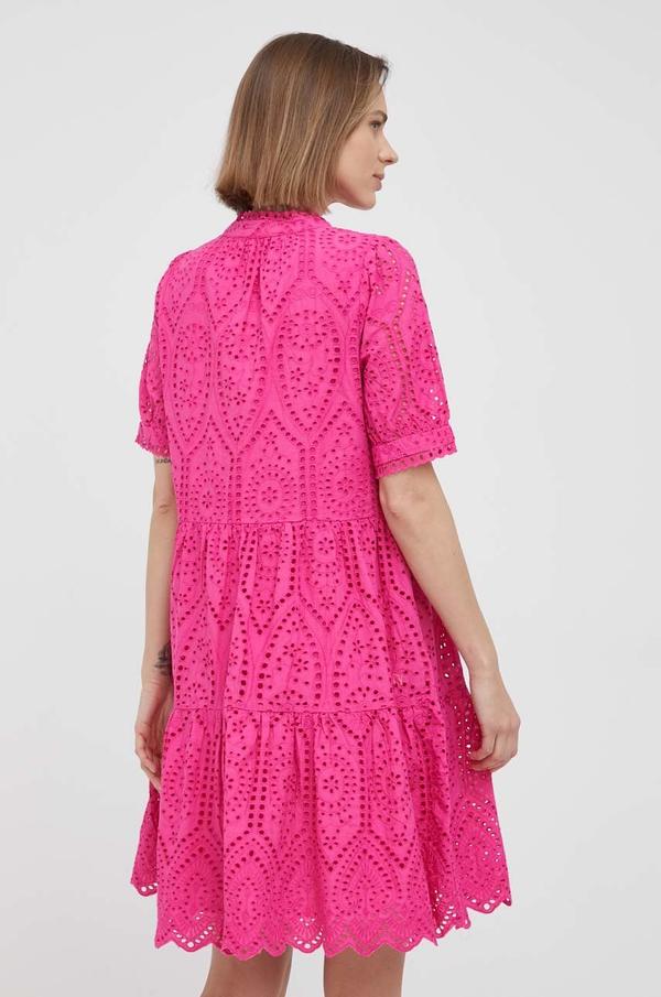 Bavlněné šaty Y.A.S růžová barva, mini