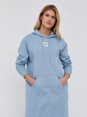 Šaty HUGO modrá barva, s aplikací