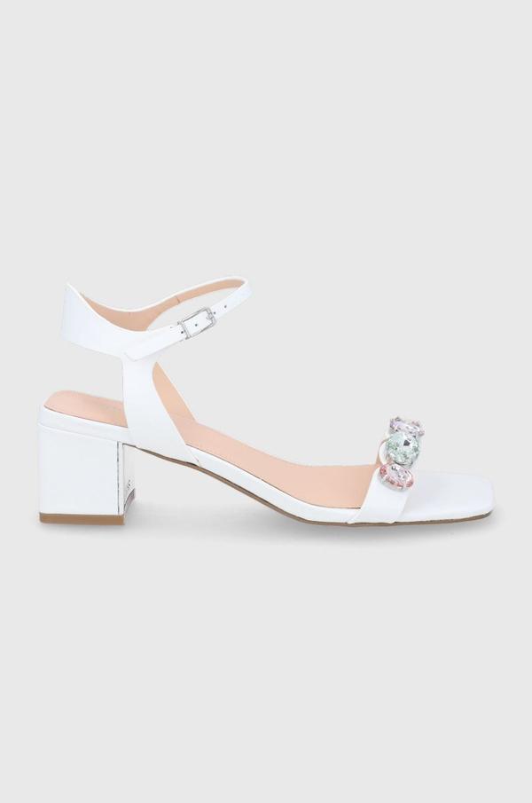 Kožené sandály Guess Mahari dámské, bílá barva, na podpatku