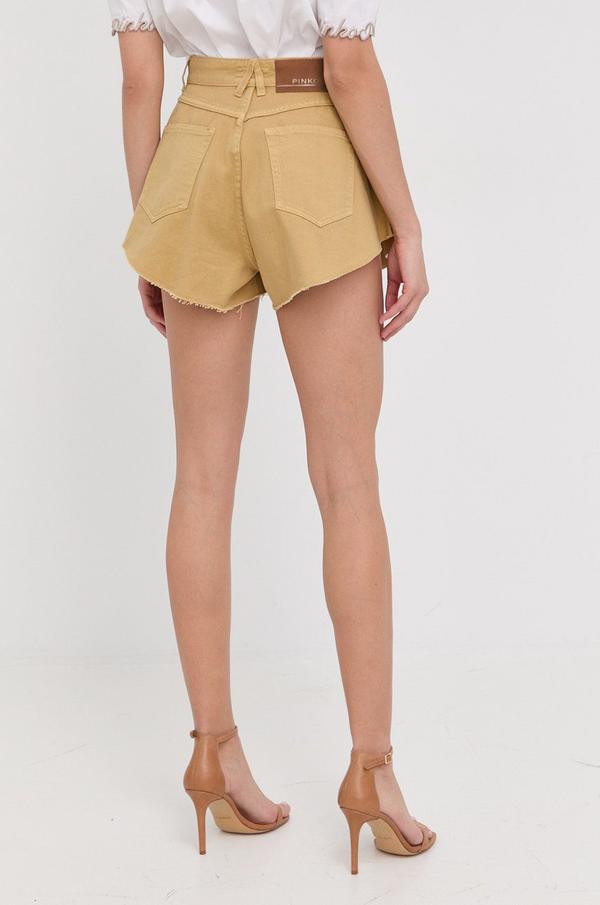 Džínové šortky Pinko dámské, žlutá barva, hladké, high waist