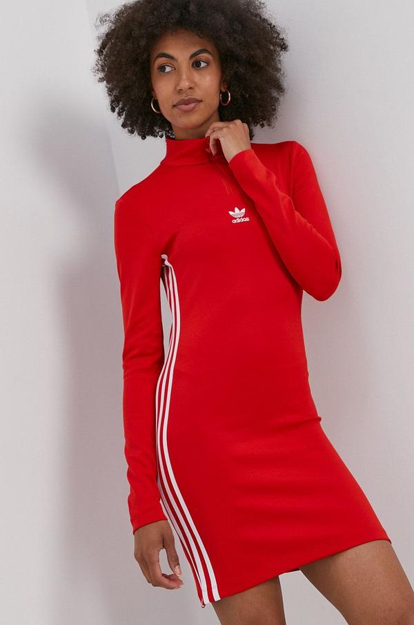 Šaty adidas Originals H35614 červená barva, mini, přiléhavé