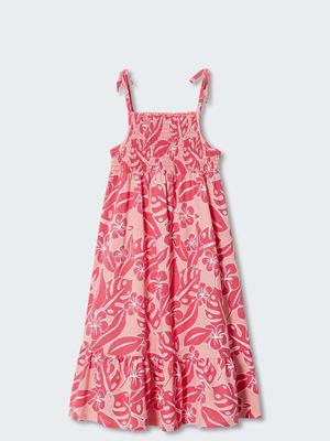 Dětské bavlněné šaty Mango Kids Leaves růžová barva, mini