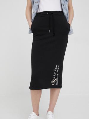 Bavlněná sukně Calvin Klein Jeans černá barva, midi, jednoduchý