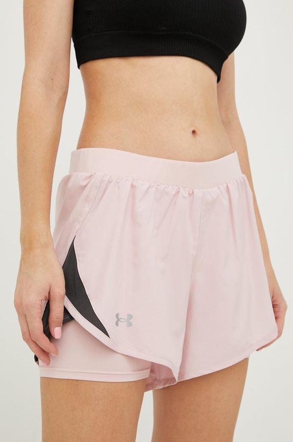 Běžecké šortky Under Armour Fly By 2.0 růžová barva, s potiskem, medium waist