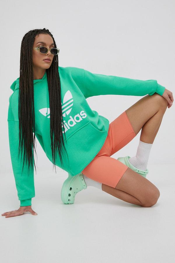 Bavlněná mikina adidas Originals Adicolor HE6954 dámská, zelená barva, s potiskem