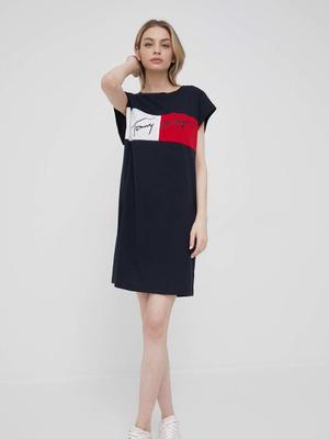 Bavlněné šaty Tommy Hilfiger tmavomodrá barva, mini, jednoduchý
