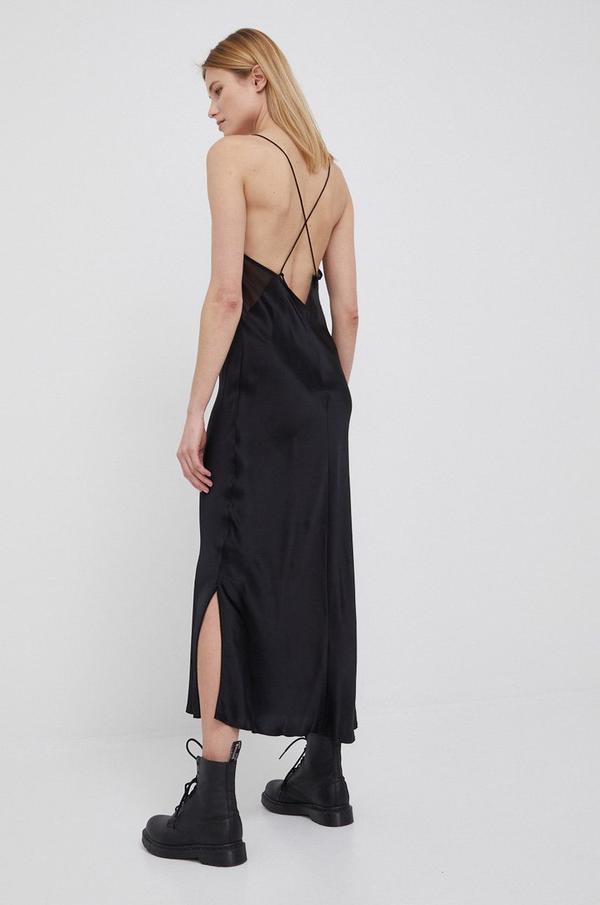 Hedvábné šaty Calvin Klein černá barva, midi, jednoduchý