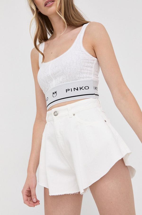 Džínové šortky Pinko dámské, bílá barva, hladké, high waist