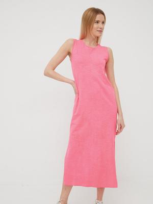 Bavlněné šaty 4F růžová barva, midi, oversize