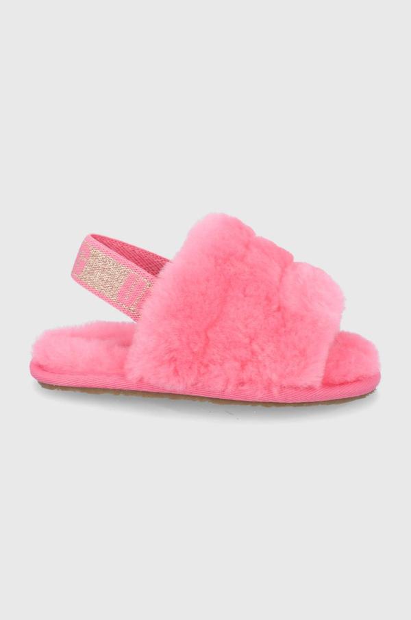 Dětské vlněné pantofle UGG Fluff Yeah Slide růžová barva
