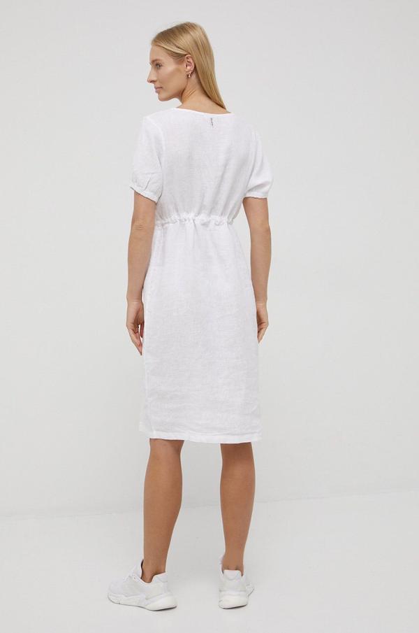 Plátěné šaty Deha bílá barva, mini, jednoduchý