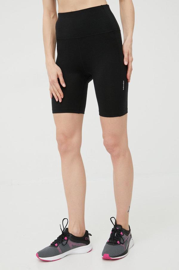 Sportovní šortky Icebreaker Fastray dámské, černá barva, hladké, high waist