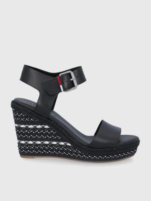 Sandály Tommy Jeans dámské, černá barva, na klínku