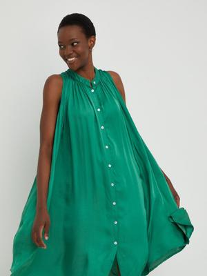 Šaty s hedvábím Answear Lab Silk Blendhand Was zelená barva, mini, oversize