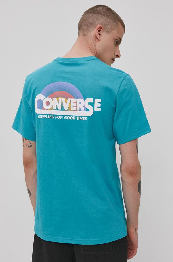 Tričko Converse pánské, tyrkysová barva, s potiskem