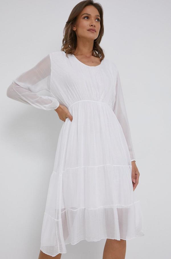 Hedvábné šaty Answear Lab bílá barva, mini
