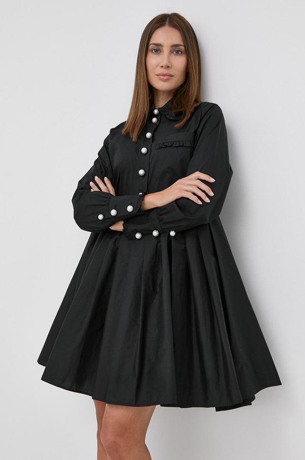 Bavlněné šaty Custommade černá barva, mini, áčkové