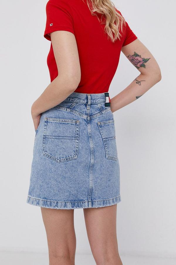 Bavlněná džínová sukně Tommy Jeans mini, jednoduchá