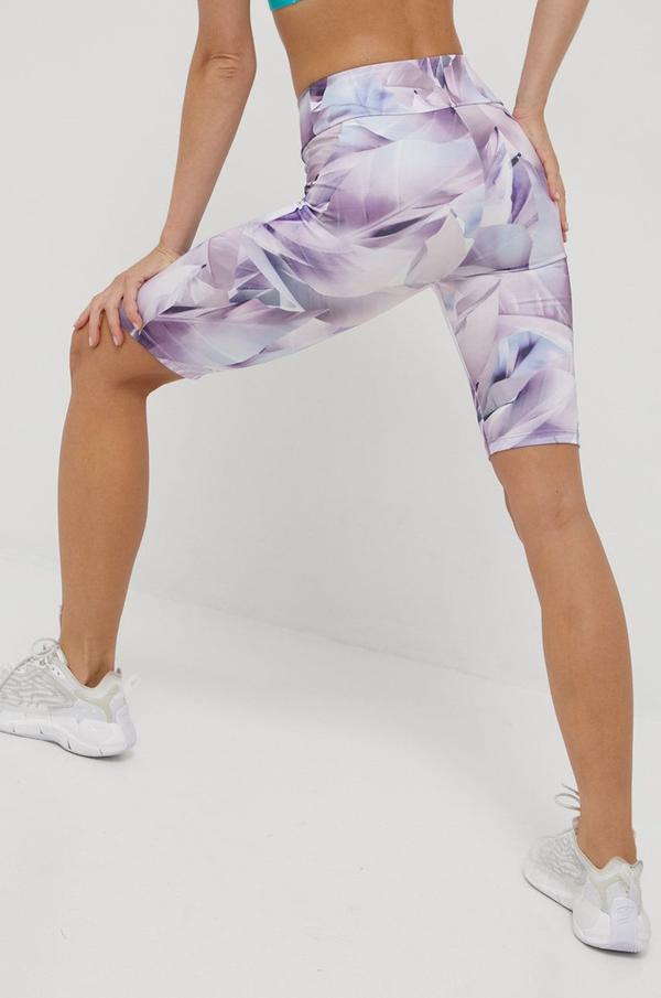 Tréninkové šortky 4F dámské, fialová barva, vzorované, high waist