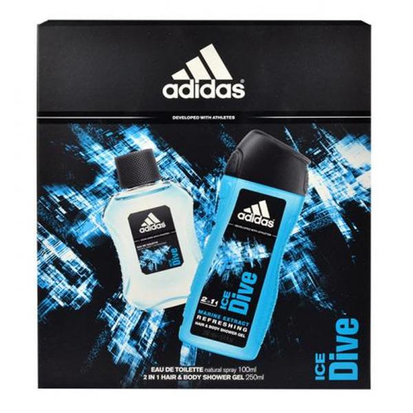 Adidas Ice Dive dárková kazeta toaletní voda 100 ml + sprchový gel 250 ml pro muže poškozená krabička