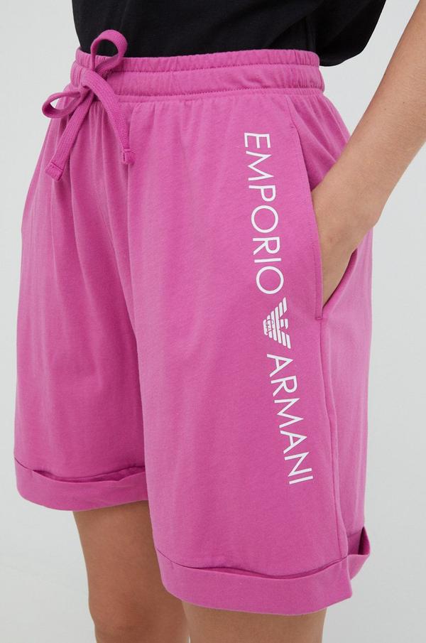 Bavlněné šortky Emporio Armani Underwear dámské, fialová barva, s potiskem, high waist