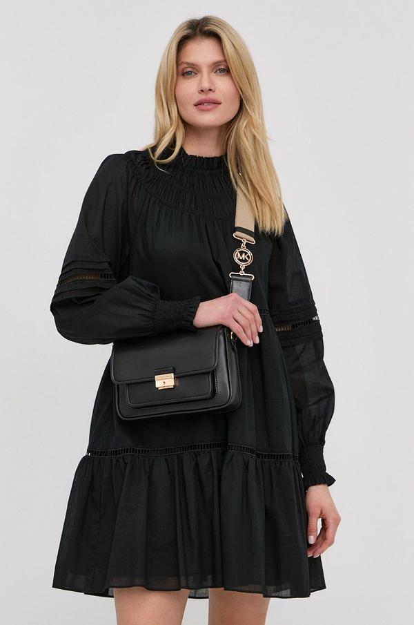 Bavlněné šaty MICHAEL Michael Kors černá barva, mini, oversize