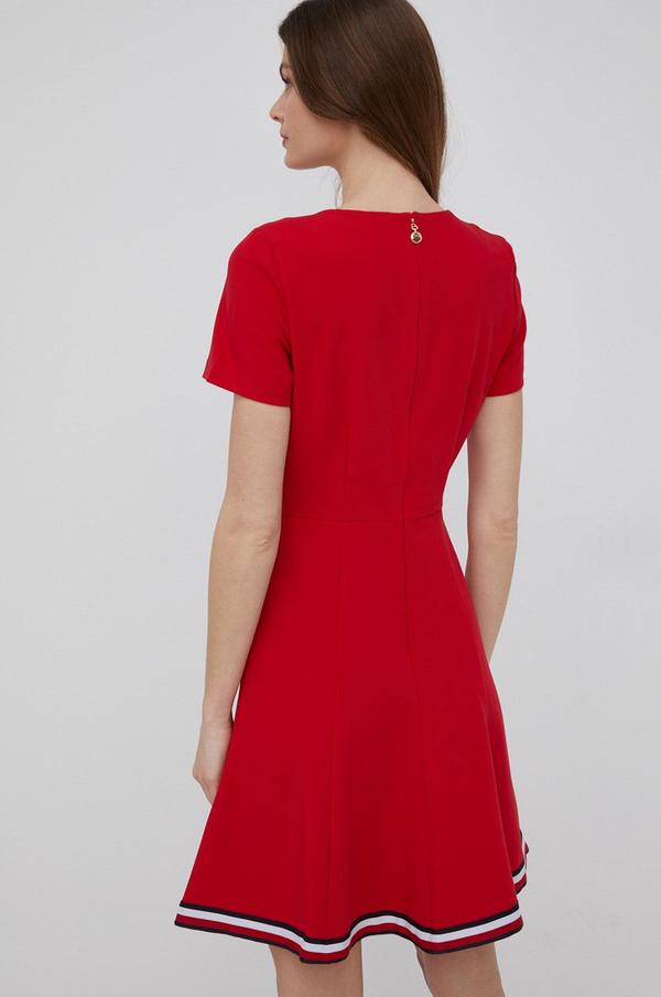 Šaty Tommy Hilfiger Angela červená barva, mini, áčkové