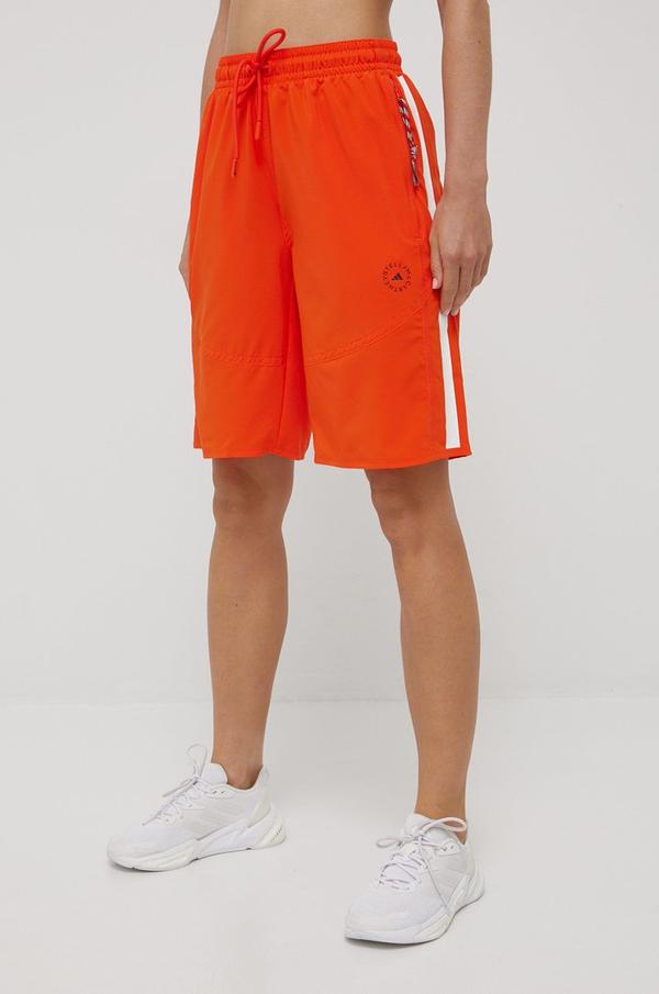 Tréninkové šortky adidas by Stella McCartney dámské, oranžová barva, s potiskem, high waist