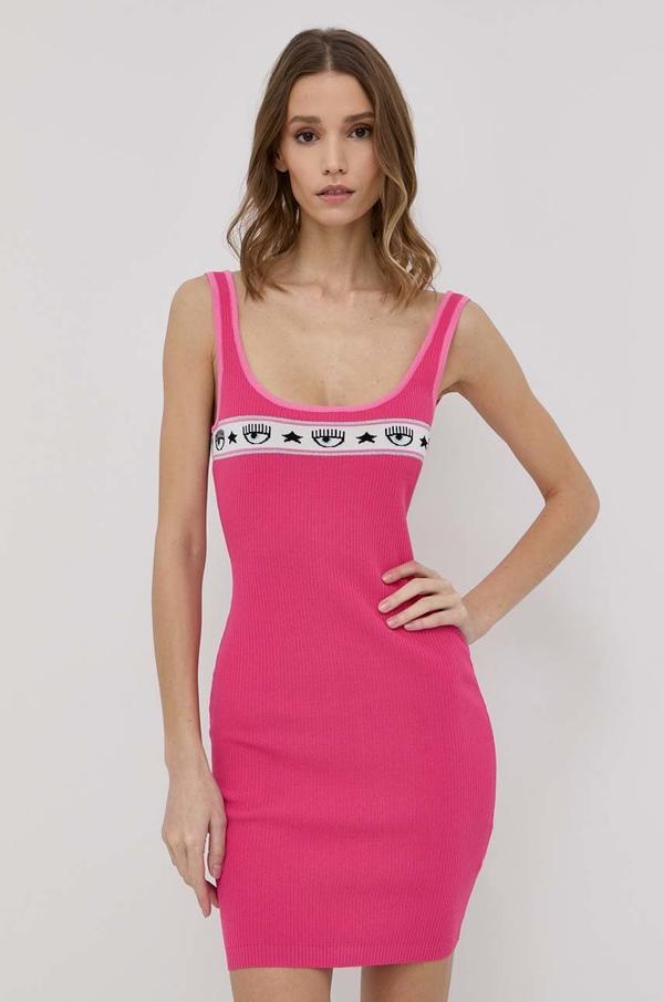 Šaty Chiara Ferragni růžová barva, mini, přiléhavá