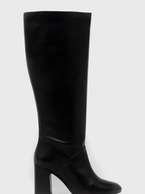 Kožené kozačky Sisley dámské, černá barva, na podpatku