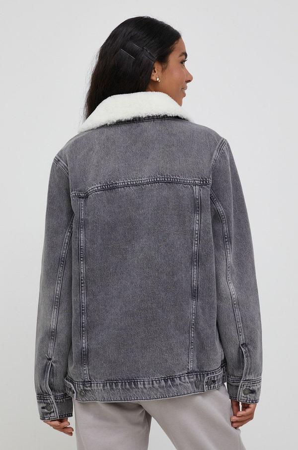 Džínová bunda Tommy Hilfiger dámská, šedá barva, přechodná