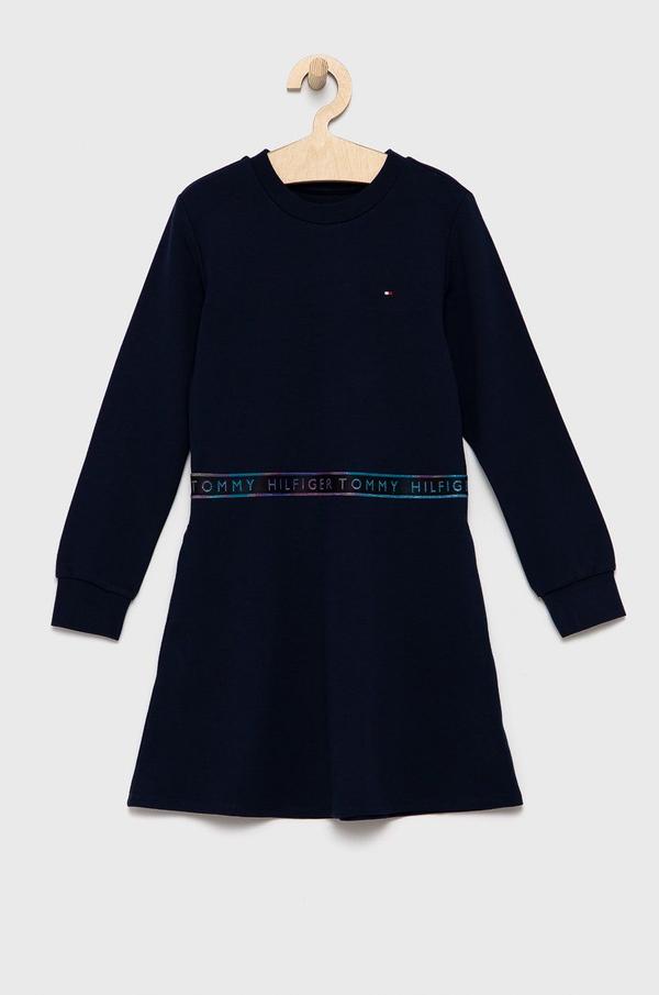Dívčí šaty Tommy Hilfiger tmavomodrá barva, mini, áčkové