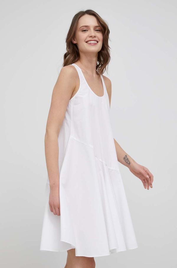 Bavlněné šaty Armani Exchange bílá barva, mini, áčková