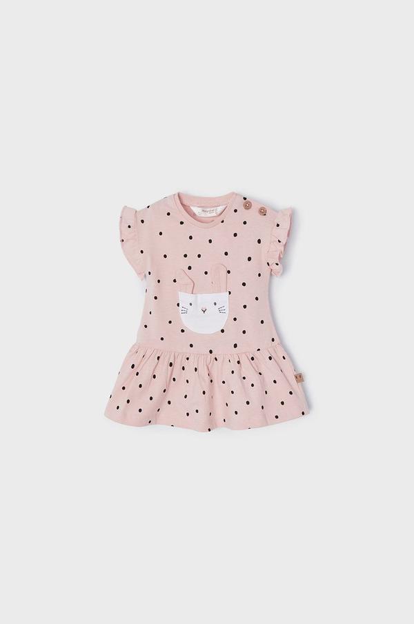 Dětské bavlněné šaty Mayoral Newborn růžová barva, mini, áčková
