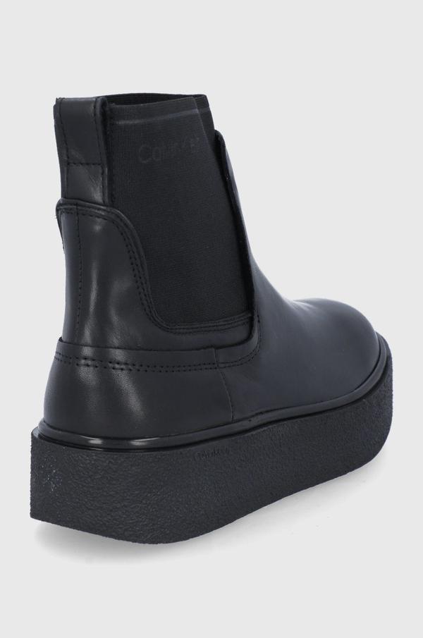Kožené kotníkové boty Calvin Klein dámské, černá barva, na platformě