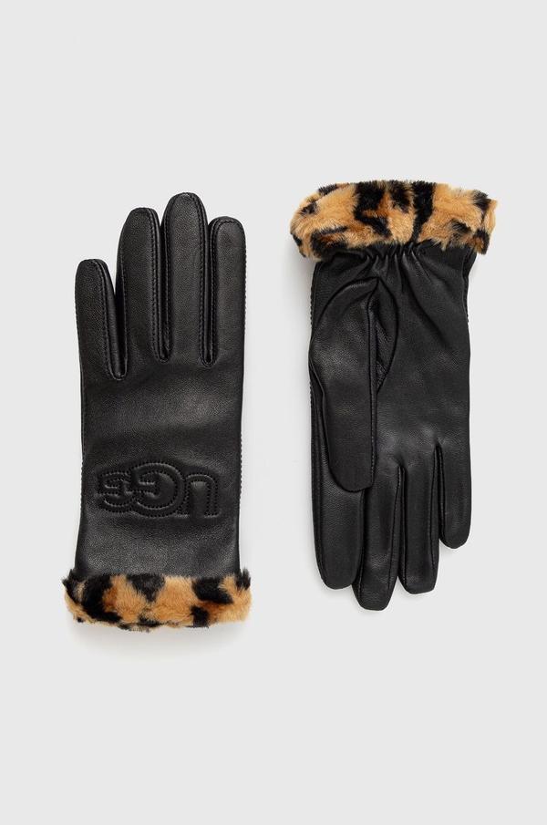Kožené rukavice UGG dámské, černá barva