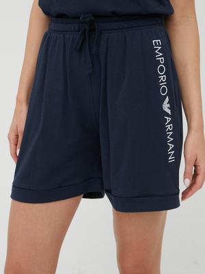 Bavlněné šortky Emporio Armani Underwear dámské, tmavomodrá barva, s potiskem, high waist
