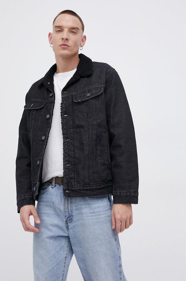 Džínová bunda Lee pánská, černá barva, přechodná