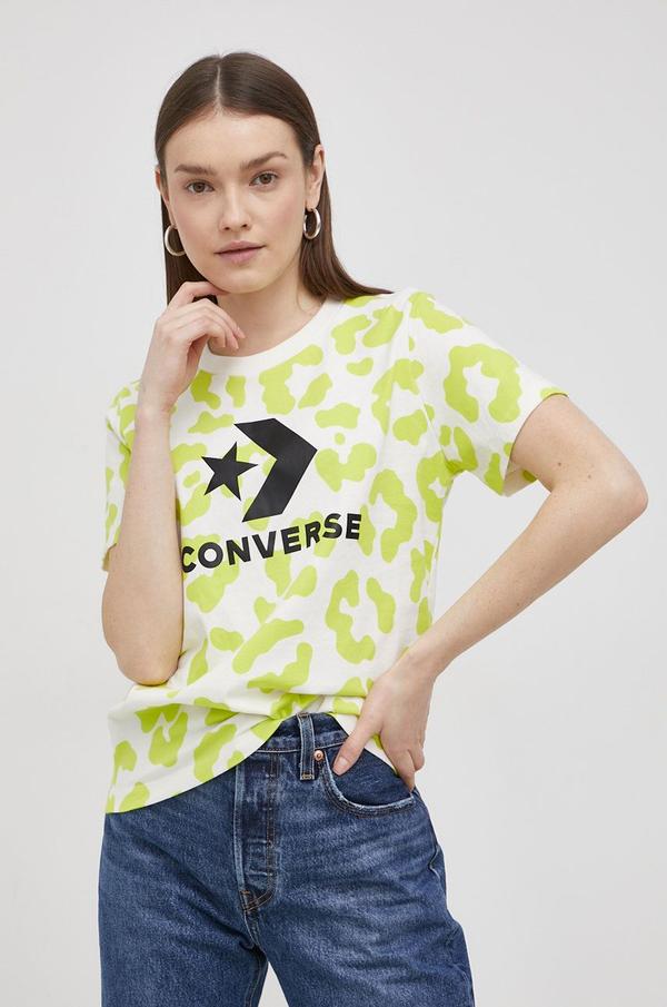 Bavlněné tričko Converse zelená barva