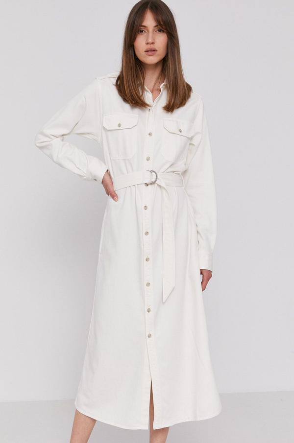 Džínové šaty Polo Ralph Lauren bílá barva, maxi, jednoduché