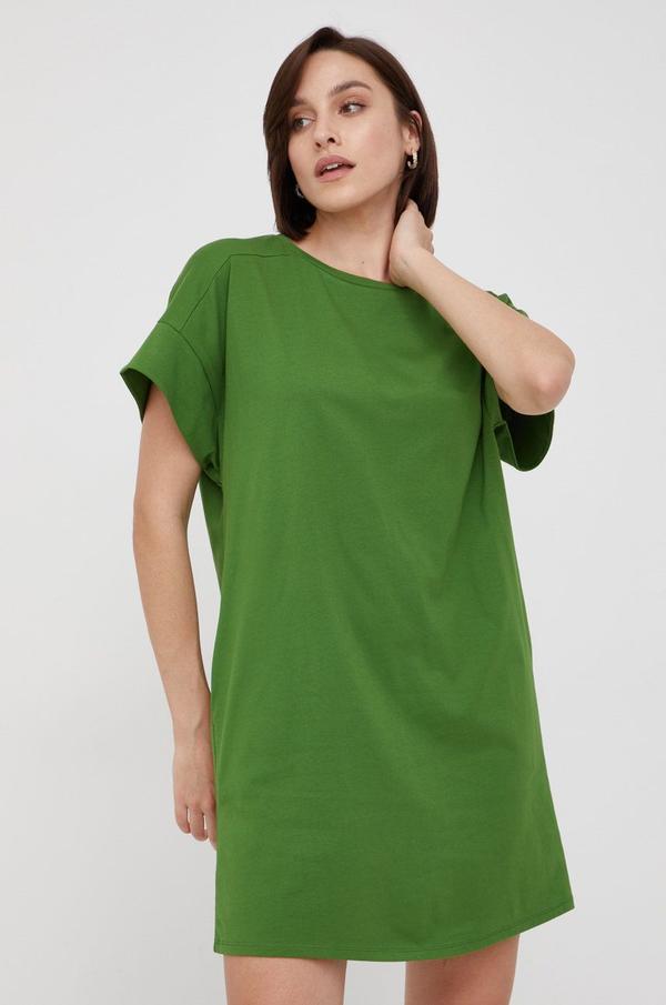 Bavlněné šaty United Colors of Benetton zelená barva, mini