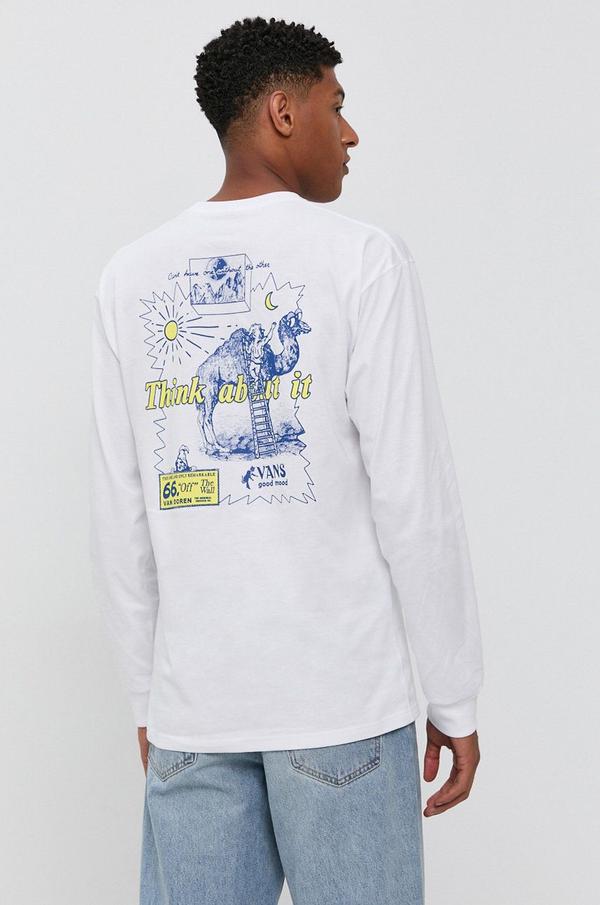 Bavlněné tričko s dlouhým rukávem Vans bílá barva, s potiskem