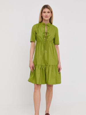 Bavlněné šaty Patrizia Pepe zelená barva, mini, áčková