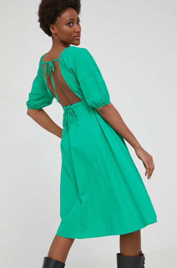 Bavlněné šaty Answear Lab zelená barva, mini, áčková