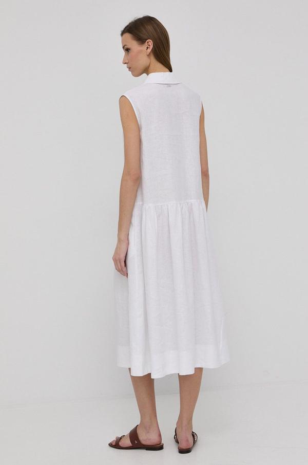Plátěné šaty Max Mara Leisure bílá barva, midi, áčková
