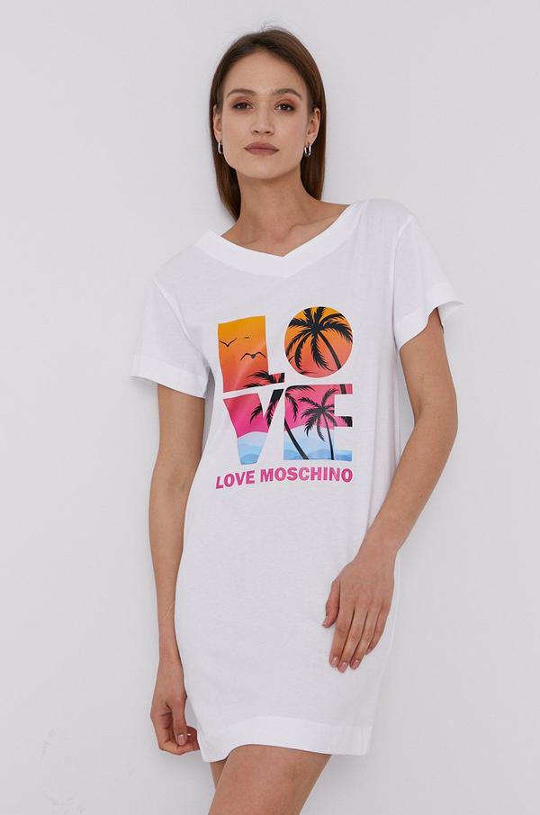 Šaty Love Moschino bílá barva, mini, jednoduché