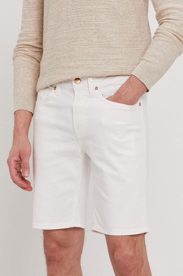 Džínové šortky Guess pánské, bílá barva