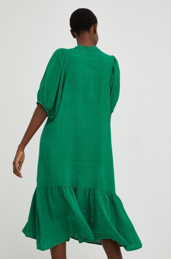 Plátěné šaty Answear Lab Hand Wash zelená barva, midi