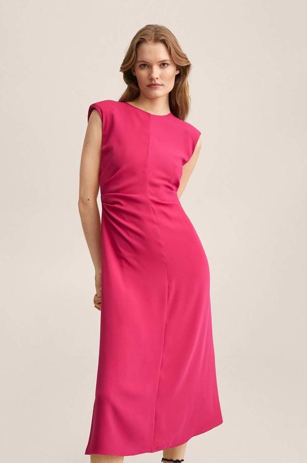 Šaty Mango Delia růžová barva, midi, jednoduchý