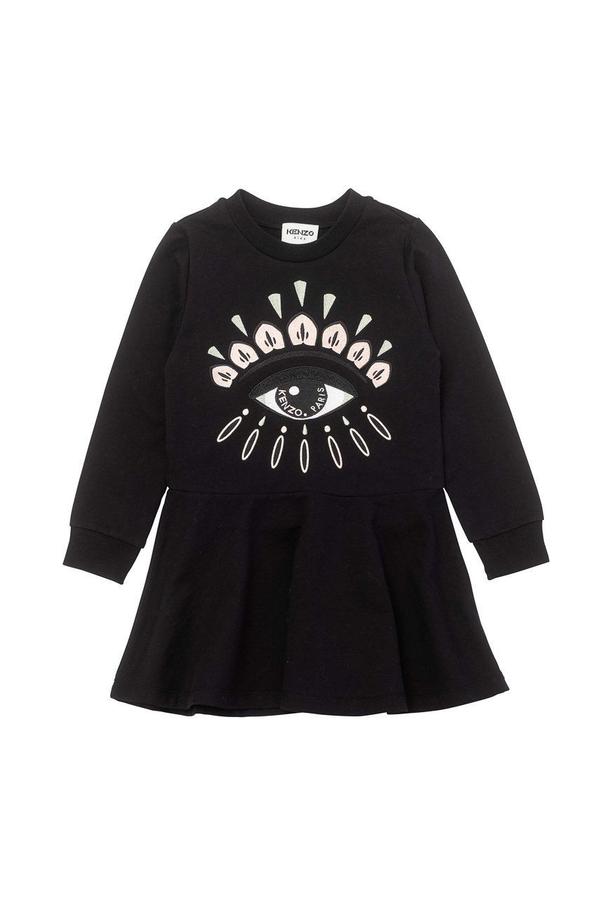 Dětské bavlněné šaty Kenzo Kids černá barva, mini, áčkové